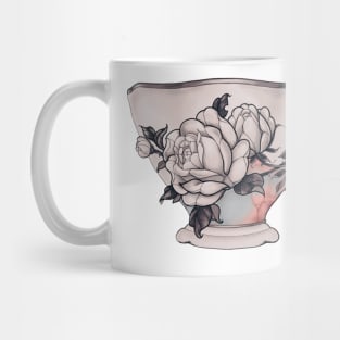 Black and white Vintage Rose Tea Cup turquoise gem Mug